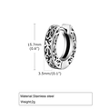 Detailed size view of retro stainless steel hoop earring with black tribal engraving - Silver