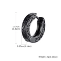 Detailed size specifications of the vintage patterned black stainless steel hoop earring - Black