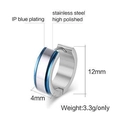 Polierte silberne und blau beschichtete Edelstahl-Creole mit 12mm Durchmesser für Herren - Blau & Silber