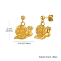 Detailed size view of 18K gold plated snail earrings with intricate spiral shell textures - Gold
