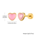 Pink enamel heart earrings in gold plated stainless steel with screw back closure - Pink (ES-616G03)