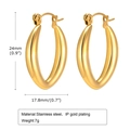 Golden U-shaped stainless steel drop earrings with IP gold plating 24mm size - Oval Water Drop Style (EH-632)
