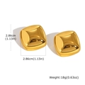 Detailed view of square gold earrings with 2.86cm dimensions and polished mirror finish - Gold