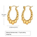 Golden beaded hoop earrings in U-shape design made of durable stainless steel - Beaded Hoop Style (EH-589)