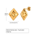 Detailed view of irregular hammered golden rhombus stud earrings with size measurements - Gold