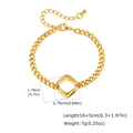 Gold stainless steel curb chain bracelet with hollow square pendant and lobster clasp - Gold (BR-2626G)