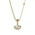 Ginkgo leaf pendant necklace with white mother-of-pearl, pearls, and zircon accents - Ginkgo Leaf Pendant Style (ZG064)