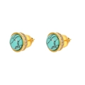 Vintage round turquoise stud earrings with sparkling micro-diamonds and gold finish - Turquoise Style Round Studs (ZG018)