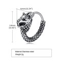 Vintage Wolfskopf Huggie Creolen aus Edelstahl mit detailliertem schwarz-silbernem Finish - Retro Wolf Head (EH-507)