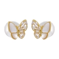 Boucles d'oreilles papillon dorées avec nacre, zircons et dos en perles élégantes - Style Perle Papillon (ZG021)