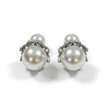 Dettaglio di orecchini a perla doppia faccia con corona d'argento e strass eleganti - Stile Perla Doppio Lato Corona Squisita (ZG052)
