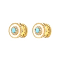 Pendientes redondos vintage de turquesa y nácar con acabado chapado en oro - Pendientes de Botón de Turquesa y Nácar (ZG024)