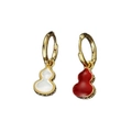 Chinese gourd earrings in red and white enamel with gold plated beads on white background - Red And White Double Sided Hulu Style (ZG069)
