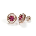 Pendientes vintage en oro rosa con gema rosa ovalada y detalle de nácar - Estilo Piedra Preciosa Rojo Rosa Oro Rosa (ZG123)