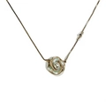 Golden camellia necklace with white pearl and green mother-of-pearl inlay pendant - Camellia Style (ZG015)