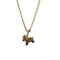 Asymmetric gold necklace with white pearls and a colorful zircon pony pendant - Colorful Pony Pearl Splicing Style (ZG150)