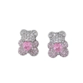 Süße Bärenstecker mit funkelnden rosa Herz-Edelsteinen und weißen Zirkonia-Steinen - Rosa Herz Bär Stil (ZG183)