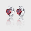 Detail of 925 silver heart crown earrings with vibrant red heart-shaped gemstone - Crown Heart Red Rhinestone Hoop Earrings (KDP447)