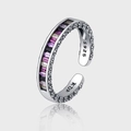 Anillo de plata S925 con circonitas de colores y diseño de patrón de relieve vintage - Piedra Rectangular Multicolor Texturizada Vintage (KDP793)