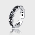 S925 sterling silver vintage cross ring featuring black zircon stones and 3D relief design - Retro Cross Black Zircon Style (KDP912)