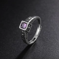 Vintage S925 sterling silver open ring with purple zircon and cross totem detail - Purple (KDP525)
