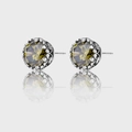Macro detail of olive green faceted gemstone studs with vintage woven silver texture - Olive Green (KDP471橄榄绿)
