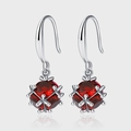 Elegant 925 sterling silver drop earrings with faceted red zircon in spherical cages - Spherical Cage Red Rhinestone Drop Earrings (KDP756)