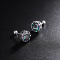 Orecchini a perno in argento S925 con zircone arcobaleno verde oliva e montatura - Iridescente (KDP1168)