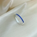 Macro shot of S925 sterling silver ring with blue zirconia stones and hallmark - Blue Rhinestone
