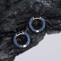 Elegant 925 sterling silver C-shaped hoop earrings with blue pavé crystals in macro view - Sapphire Blue (KDP707)