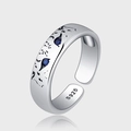 Vintage 925 silver snow leopard ring with blue eyes and adjustable open band design - Snow Leopard Blue Eye Style (KDP884)