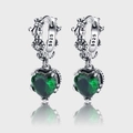 Orecchini a cerchio vintage in argento sterling S925 con cristalli verdi a cuore - Orecchino a Cerchio con Ciondolo a Cuore Vintage (KDP967)