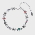 Vintage S925 sterling silver bracelet featuring heart-shaped gemstones and gothic links - Rainbow Zirconia Heart Fleur-de-lis Style (KDP1000)