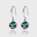 Silver drop earrings with multicolor cubic zirconia in geometric cube design - Colorful