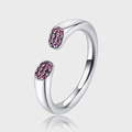 Anello in argento S925 con pavé di pietre magenta scintillanti e moderno design curvo - Rosso Rosa (KDP880)