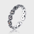 Anello in argento 925 vintage con fiori e zirconi colorati, design aperto regolabile - Stile Rosa con Strass Colorati (KDP914)