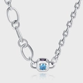 Collana in argento sterling S925 con ciondolo a dado e zircone blu incastonato - Ciondolo Dado Catena a Giunzione (KDP047)