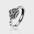 Vintage S925 sterling silver crown open ring with oxidized finish and granulated detail - Crown Style (KDP103)