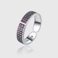 Adjustable S925 silver ring with three rows of pink and green micro-set zircons - Geometric Micro Pave Style (KDP947)