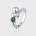 S925 sterling silver geometric beaded open ring with micro-pave green zircon sphere - Silver Beaded Green Ball Style (KDP885)