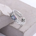Verstelbare zilveren ring 925 met kleurrijke zirkoon en lava-structuur oppervlak - Kleurrijke Zirconia Onregelmatige Textuur Stijl (KDP840)