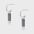S925 sterling silver hoop earrings with rectangular pendants in green and purple stones - Colorful Rhinestone Rectangular Column Pendant (KDP935)