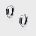 S925 Sterling Silber Creolen mit rechteckigen schwarzen Steinen und geometrischem Design - Rechteckiger Schwarzer Strass-Stil (KDP1134)