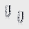 Textured 925 sterling silver oval hoop earrings with vintage hammered finish style - Silver Geometric Hammered Style (KDP1147)