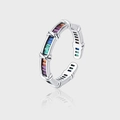 925 silver rainbow ring with baguette-cut colored zircons and crossed line design - Rainbow Rhinestone (KDP1145)