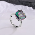 S925 sterling silver ring with large rainbow square zircon and gothic heart engraving - Magic Zirconia Vintage Style (KDP278)