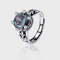 S925 sterling silver vintage crown ring with multi-color cubic zirconia and floral relief - Mystic Topaz Style (KDP140)