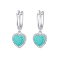 Squisiti orecchini a cuore con pietre turchesi e halo di zirconi bianchi in finitura argento - Azzurro