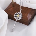 Luxurious silver key necklace with yellow oval stone and floral filigree pattern - Key Clavicle Chain (KDP895)