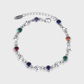 925 silver heart bracelet with colorful rainbow zircons and elegant chain details - Colorful Heart Zirconia Bracelet (KDP1089)